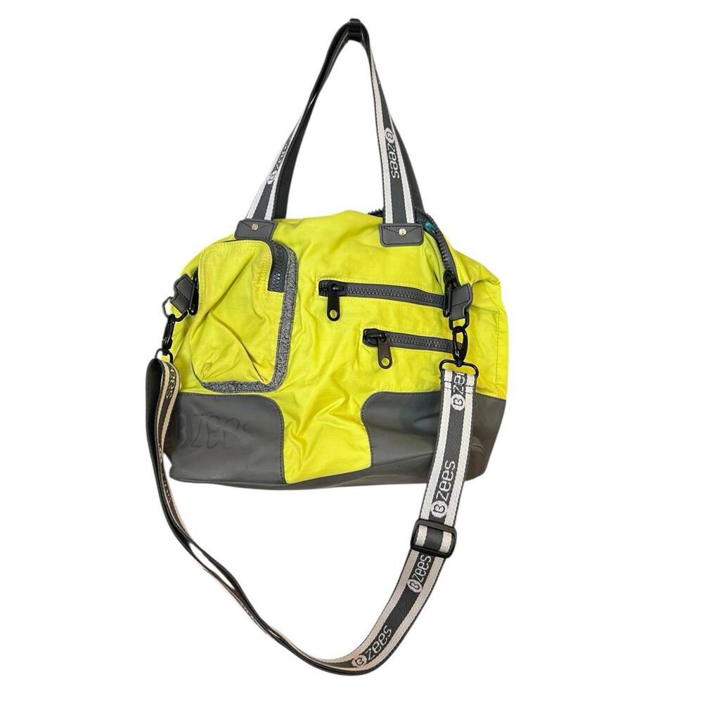 Bzees Neon Yellow Gray Duffel Tote Bag Travel Gym Shoulder Bag with Strap